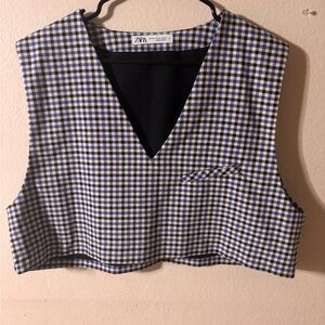 Zara Women’s Blue and White Checkered Vest Top